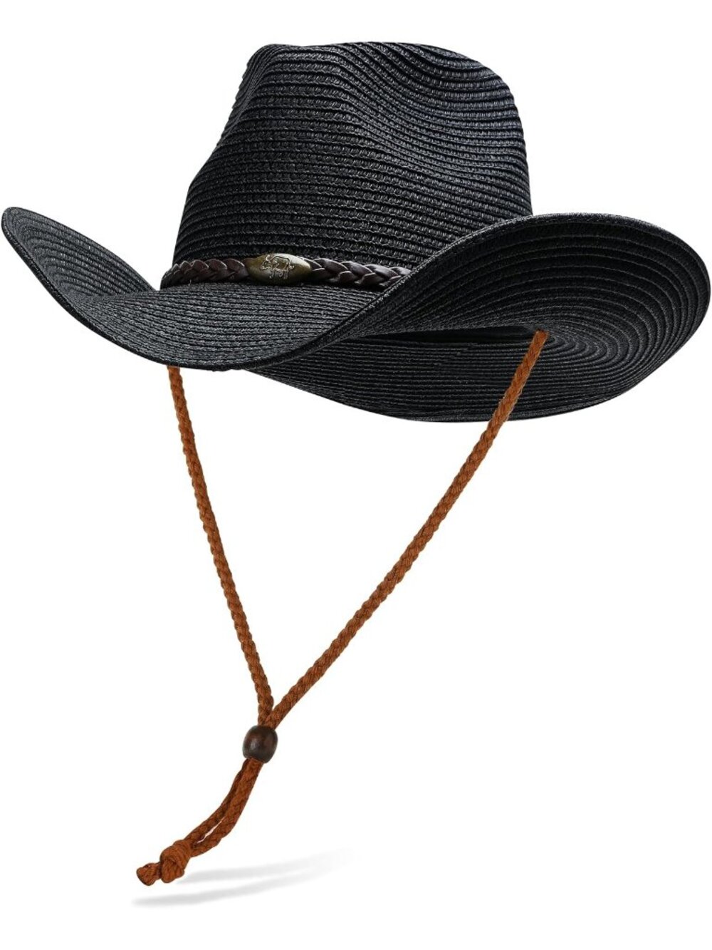 Unisex Black Straw Wide Brim Shapeable Sun Beach Western Cowgirl Cowboy Hat